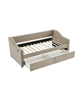 Twin Upholstered Daybed with Storage Drawers and Velvet
