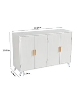 Ivory White 4-Door Sideboard Buffet with Removable Shelves