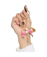 Juicy Couture Bow Charm Keychain – Stylish Gold & Pink Bling Accessory
