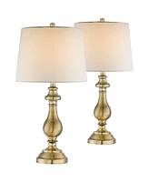 Fairlee Traditional Candlestick Style Table Lamps 26" High Set of 2 Antique Brass Gold White Fabric Drum Shade Decor for Living Room Bedroom Hous