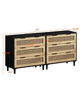 3-Drawers Rattan Storage Cabinet Rattan Drawer,for Bedroom,Living Room,Dining Room,Hallways,Black