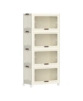 4 Tier Plastic Storage Bins with Lids 230QT, Stackable Storage Containers with Wheels, Folding Storage Boxes, Collapsible Storage Bins, Closet Organiz