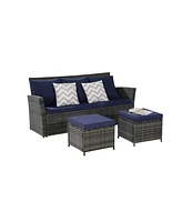 3-Piece Wicker Patio Set, Sofa, Ottomans, All-Weather Rattan