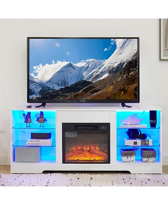 Tv Stand Electric Fireplace Glass Shelves