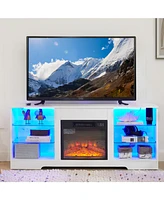 Tv Stand Electric Fireplace Glass Shelves