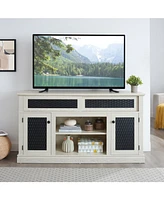Embossed Tv Stand with Open and Closed Storage, Sliding Door, 58.27"W