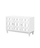 Mirrored Tv Stand for TVs up to 55", with Solid Wood Legs, Metal Handle, and Adjustable Shelves