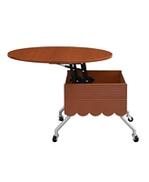 Round Lift-Top Coffee Table with Wheels, Metal Frame and Multi-Color Lighting in 27.6"