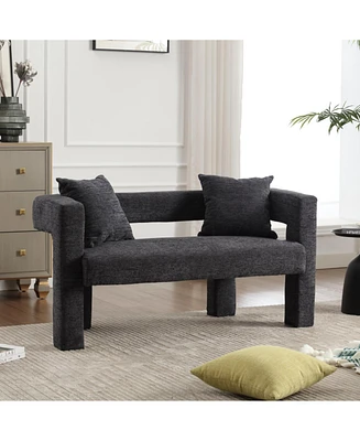 Modern Comfy 2-Seater Chenille Loveseat (Carbon Black)