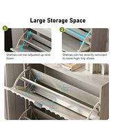 Fluted Shoe Cabinet with Flip Drawers for Entryway