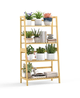 4-Tier Bamboo Ladder Shelf Multipurpose Bookcase, Plant Stand, or Storage Rack