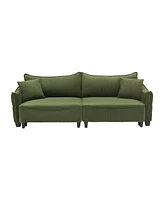 Green Corduroy Sofa Bed with Pillows for Living Room