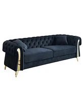89" Chesterfield Tufted Velvet Sofa - Black