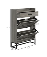 Narrow Shoe Cabinet, Industrial Shoe Storage Cabinet with 2 Flip Drawers, Adjustable Shelves, and Top Drawer, Entryway Hidden Shoe Storage for 12 Pair