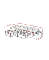 Grey Fabric Sectional Sofa with Storage Ottoman