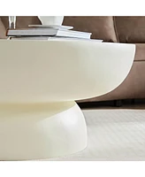 35.43''Fiberglass Cream Style Coffee Table for Living Room,Apartment,Matte White Table front of the Sofa, Irregular Center Table,No Need Assembly