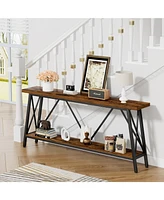 70.9" Extra Long Sofa Console, Entryway Table with 2-Tier Storage