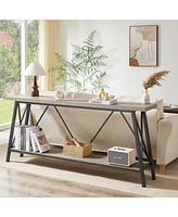 70" Long Sofa Console Table with 2 Shelves for Entryway, Living Room, Rustic Gray