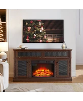 Embossed Tv Stand with 23" Fireplace, Sliding Door, and Storage