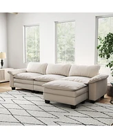 Living Room Furniture Luxury Sectional Sofa Couch with Ottoman Soft Velvet Upholstered Sofa Beige