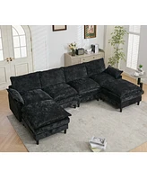 6-Seater Modular Sofa, Cloud Couch, Black Chenille