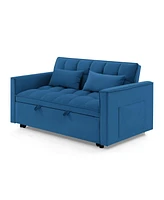 54.33 inch versatile foldable sofa bed in 3 lengths, modern sofa sofa sofa velvet pull-out bed, adjustable back (Blue)