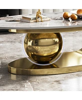 51 Inches Oval Faux Marble Coffee Table for Living Room with Stainless Steel Base