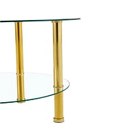 Contemporary Glass Coffee Table with Gold Legs (27.5" Top, 23.6" Bottom)