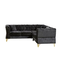 L-Shaped Sectional Sofa with Chenille Fabric and Copper Nailhead Trim