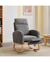 Modern Rocking Chair with Solid Wood Legs, Upholstered Nursery Glider, Comfortable Side Pocket Armchair