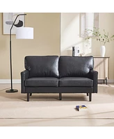 Mid-Century Loveseat with Usb & Removable Cover (Black Pu)