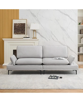 Woven Cotton Linen Curtains in Light Grey (89")