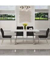 Sintered Stone Dining Set with 4 Shell Textured Chairs