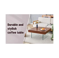 Walnut Square Coffee Table with Tempered Glass Legs (31.5"x31.5")
