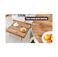 Natural Style Square Mdf Coffee Table - 31.5"x31.5" with Tempered Glass Legs.Density Board Sticker,Reinforced Glass