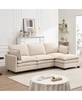 Modular Velvet U-Shaped Sofa with Ottoman & Pillows