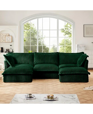 Slipcovered U Shape Sectional Sofa, Deep Seat, Green