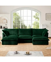 Slipcovered U Shape Sectional Sofa, Deep Seat, Green