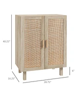 Sideboard Buffet Cabinet, Kitchen Cabinet, Coffee Bar Cabinet with 2 Rattan Doors and Adjustable Shelves, Natural