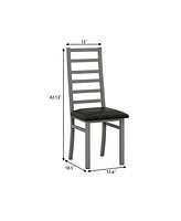 Modern Pu Leather Dining Chairs (Set of 2) with Steel Legs in Grey