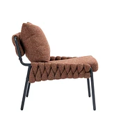 Cozy Accent Lounge Chair with Braided Upholstery, Metal Frame (Brown)