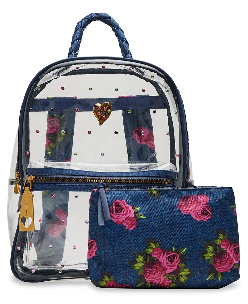 Betsey Johnson Clear Denim With Pouch Medium Backpack