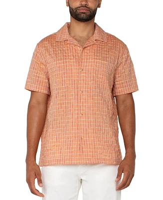 Liverpool Los Angeles Men's Short Sleeve Grid Print Button-Front Camp Shirt