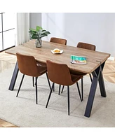 Wood-Textured Mdf Dining Table with 4 Technology Fabric Chairs