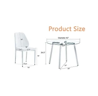 Modern Glass Table and White Pu Dining Chairs