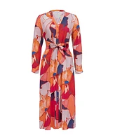Celtic & Co. Women's Tie Front V-Neck Long Sleeve Midi Dress