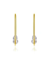 14K Gold Plated Pearl Open Hoop Earrings