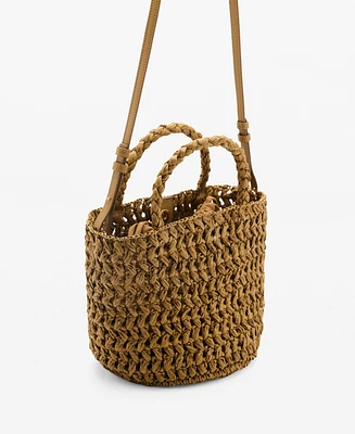 Mango Women's Natural-Fiber Double-Handle Bucket Bag