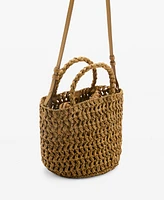 Mango Women's Natural-Fiber Double-Handle Bucket Bag
