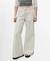 Mango Women's Stripes and Belt Wide Leg Jeans